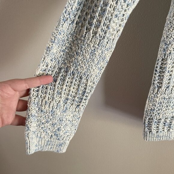 Talbots Sz MP Blue Spray Tape Preppy Coastal Open Stitch Sailor Collar Sweater - Picture 4 of 10